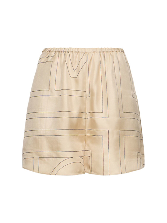 Toteme: Monogram刺绣真丝短睡裤 - 象牙色 - women_0 | Luisa Via Roma