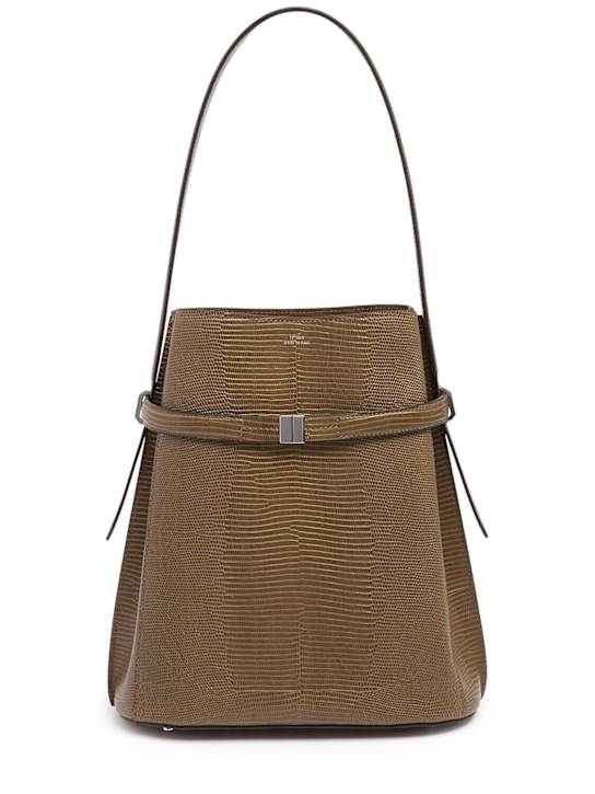 Toteme: Belted lizard-embossed bucket bag - Dark Olive - women_0 | Luisa Via Roma