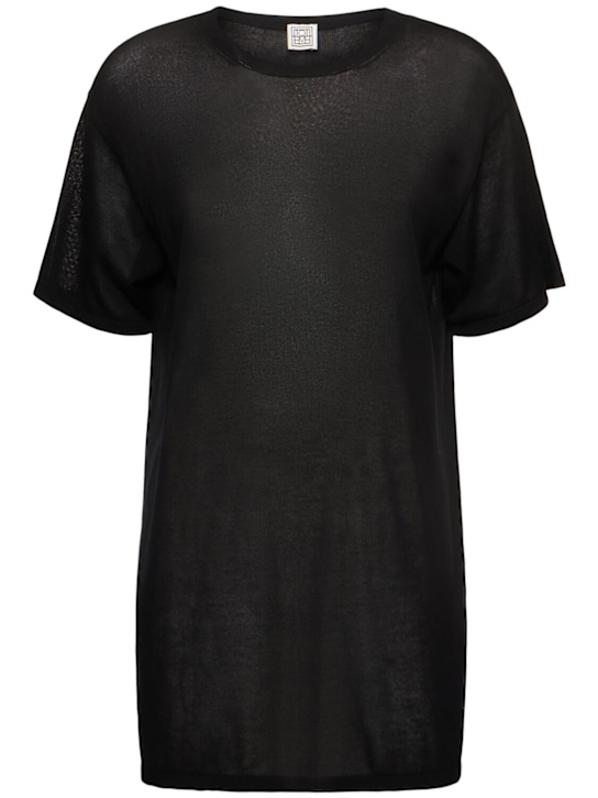 Toteme: Lyocell blend knit t-shirt - Black - women_0 | Luisa Via Roma