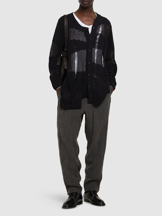 Yohji Yamamoto: Slim fit linen pants - Black/White - men_1 | Luisa Via Roma