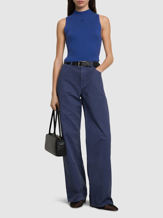 Courrèges: Mock neck light ribbed cotton top - women_1 | Luisa Via Roma