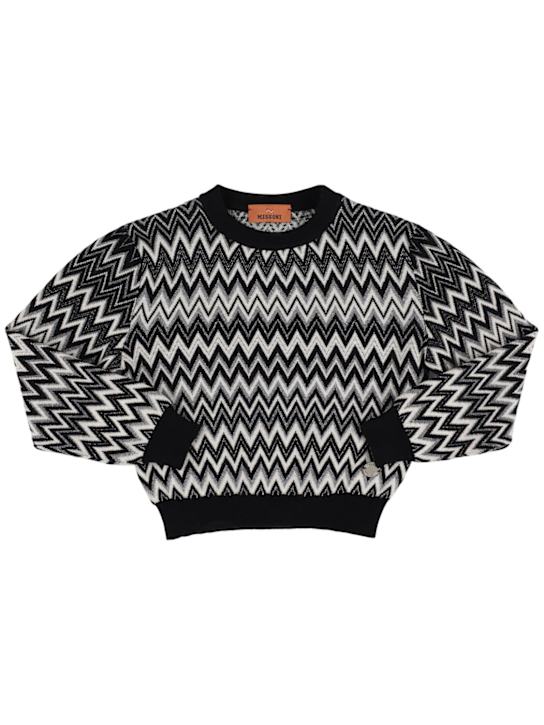 Missoni: Jacquard knit wool blend sweater - ブラック/シルバー - kids-girls_0 | Luisa Via Roma