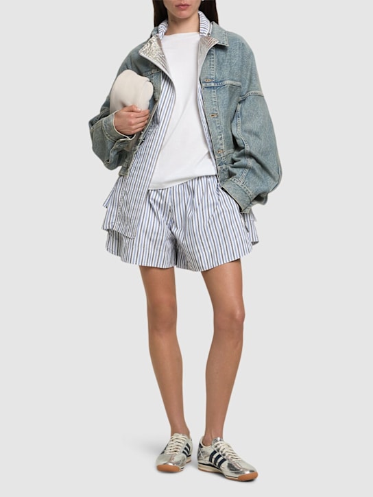 Rabanne: Striped cotton poplin shorts - White/Blue - women_1 | Luisa Via Roma