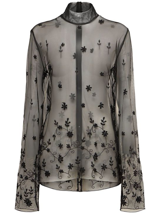 Toteme: Flower embroidered tulle shirt - Black - women_0 | Luisa Via Roma