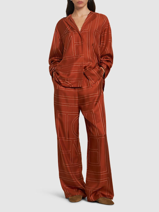 Toteme: Monogram silk pajama pants - Terracotta - women_1 | Luisa Via Roma