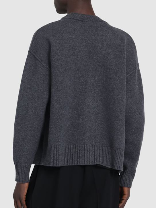 AMI Paris: Logo wool knit cardigan - Heather Grey - men_2 | Luisa Via Roma