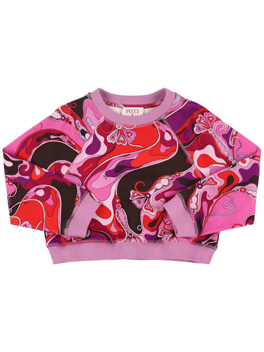 Pucci: Printed cotton sweatshirt - ピンク/フクシャ - kids-girls_0 | Luisa Via Roma
