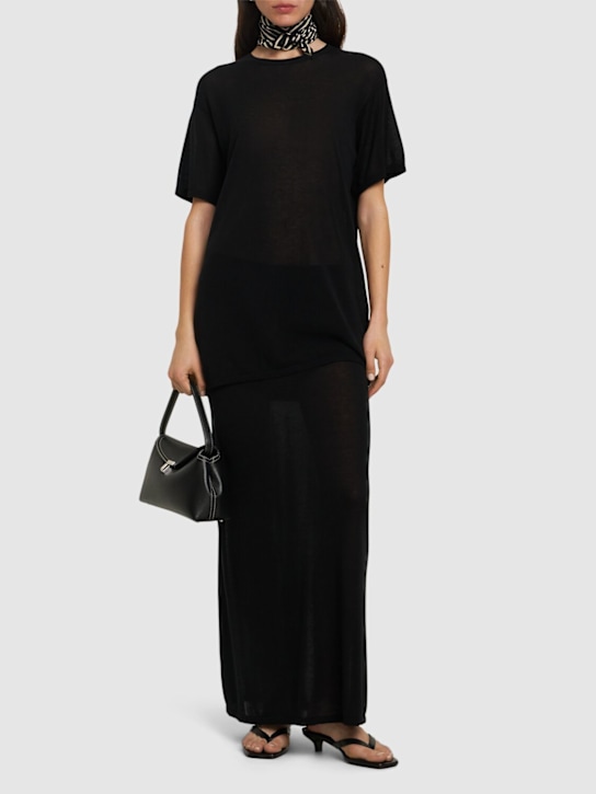 Toteme: Lyocell blend knit t-shirt - Black - women_1 | Luisa Via Roma
