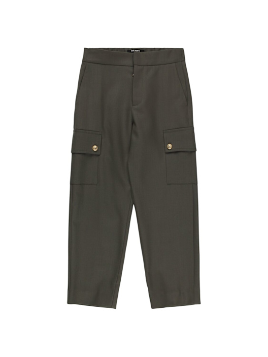 Balmain: Cool wool blend cargo pants - Military Green - kids-boys_0 | Luisa Via Roma