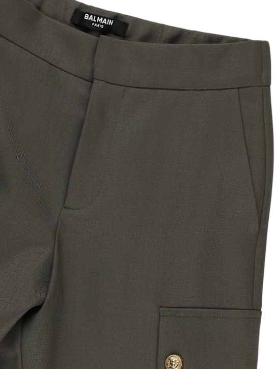 Balmain: Cool wool blend cargo pants - Military Green - kids-boys_1 | Luisa Via Roma