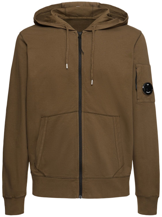 C.P. Company: Light fleece full zip hooded sweatshirt - Green - men_0 | Luisa Via Roma