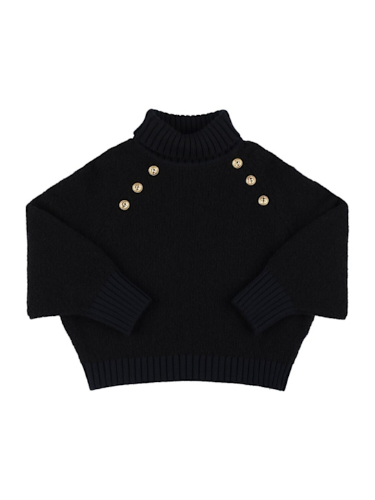 Balmain: Wool blend knit turtleneck sweater - ブラック - kids-girls_0 | Luisa Via Roma
