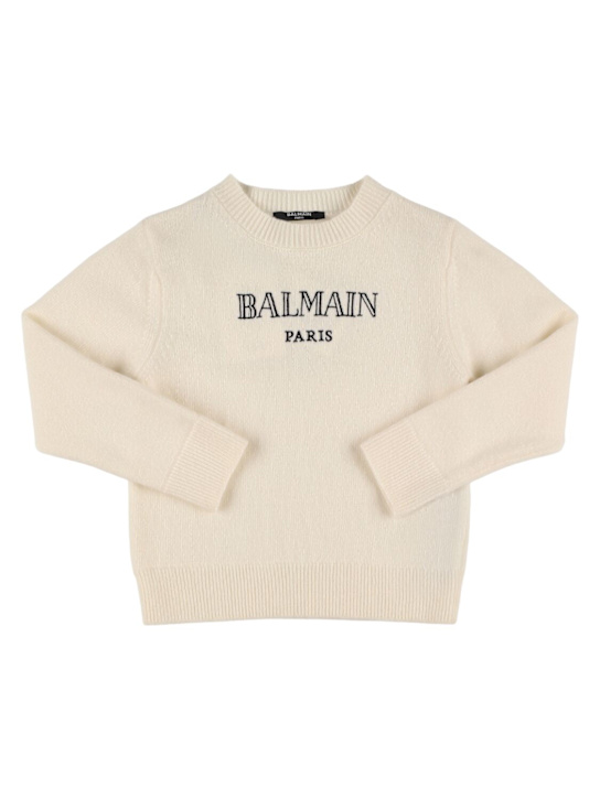 Balmain: Wool blend knit sweater - アイボリー - kids-boys_0 | Luisa Via Roma