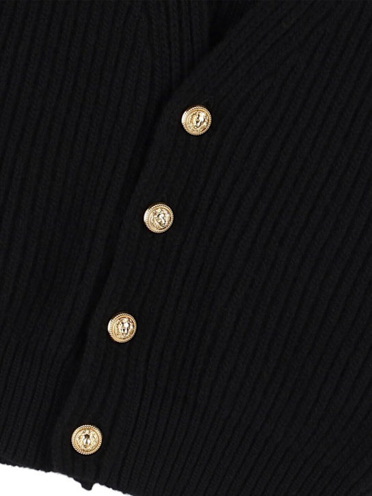 Balmain: Wool & cashmere knit cardigan - Black - kids-boys_1 | Luisa Via Roma