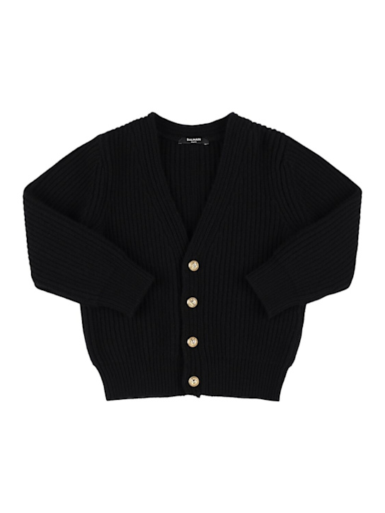 Balmain: Wool & cashmere knit cardigan - Black - kids-boys_0 | Luisa Via Roma
