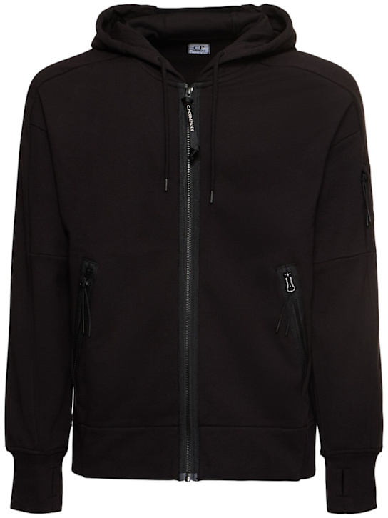 C.P. Company: Diagonal raised fleece zipped sweatshirt - Black - men_0 | Luisa Via Roma