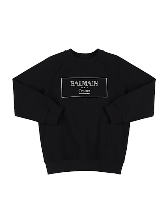Balmain: Cotton sweatshirt w/logo - Black - kids-boys_0 | Luisa Via Roma