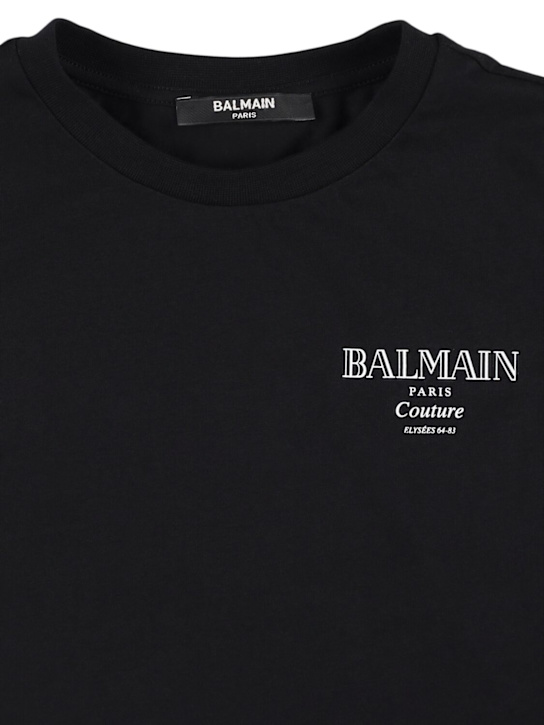 Balmain: Camiseta de jersey de algodón con logo - kids-girls_1 | Luisa Via Roma