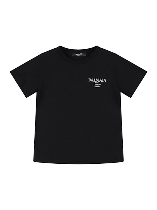 Balmain: Camiseta de jersey de algodón con logo - kids-girls_0 | Luisa Via Roma