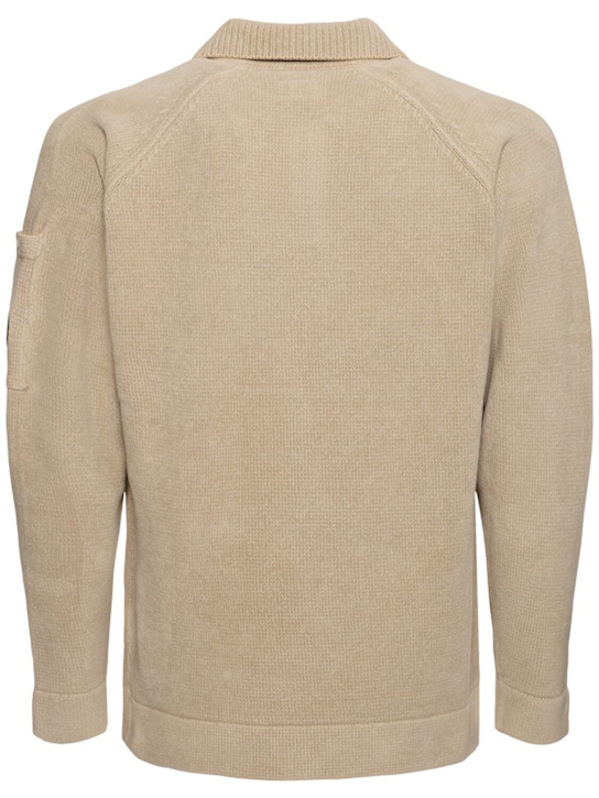 C.P. Company: Chenille cotton knit polo shirt - Vintage Khaki - men_3 | Luisa Via Roma