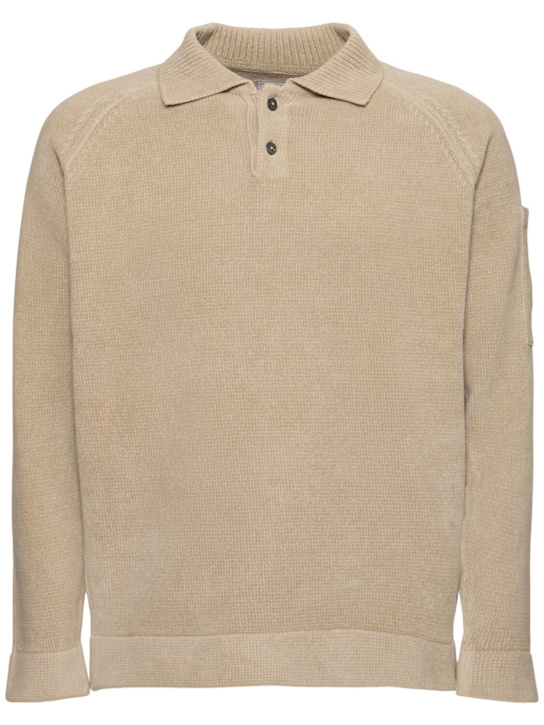 C.P. Company: Chenille cotton knit polo shirt - Vintage Khaki - men_0 | Luisa Via Roma