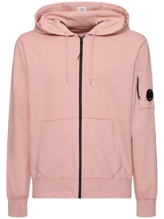 C.P. Company: Light fleece full zip hooded sweatshirt - Misty Rose - men_0 | Luisa Via Roma