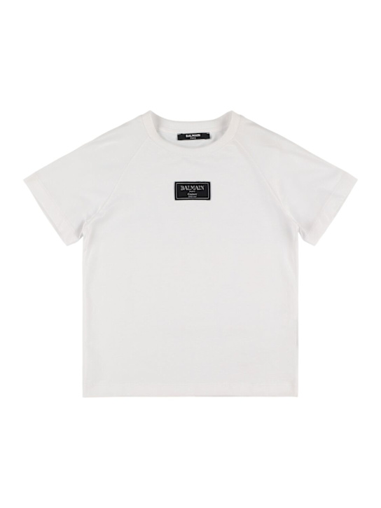 Balmain: Cotton jersey t-shirt w/logo - White - kids-boys_0 | Luisa Via Roma