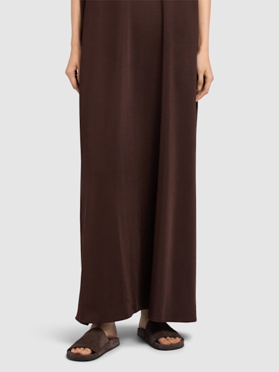 The Row: Hugh leather flat slides - Lacquer Brown - women_1 | Luisa Via Roma