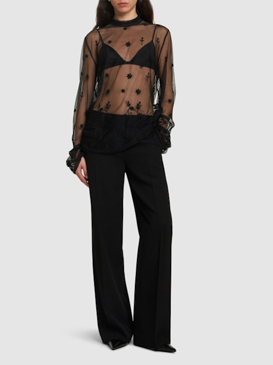 Toteme: Flower embroidered tulle shirt - Black - women_1 | Luisa Via Roma