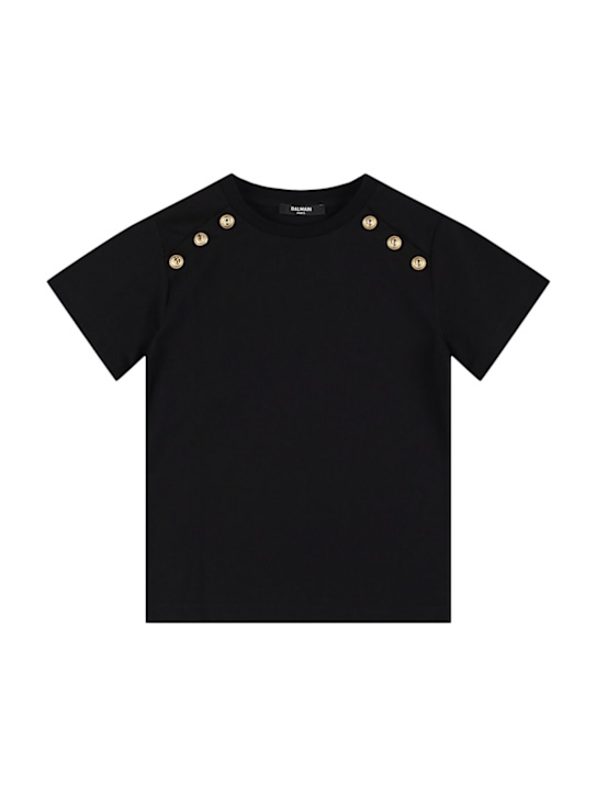 Balmain: Cotton jersey t-shirt w/logo - ブラック - kids-girls_0 | Luisa Via Roma