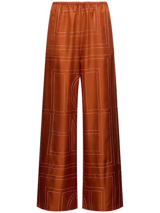 Toteme: Monogram silk pajama pants - Terracotta - women_0 | Luisa Via Roma