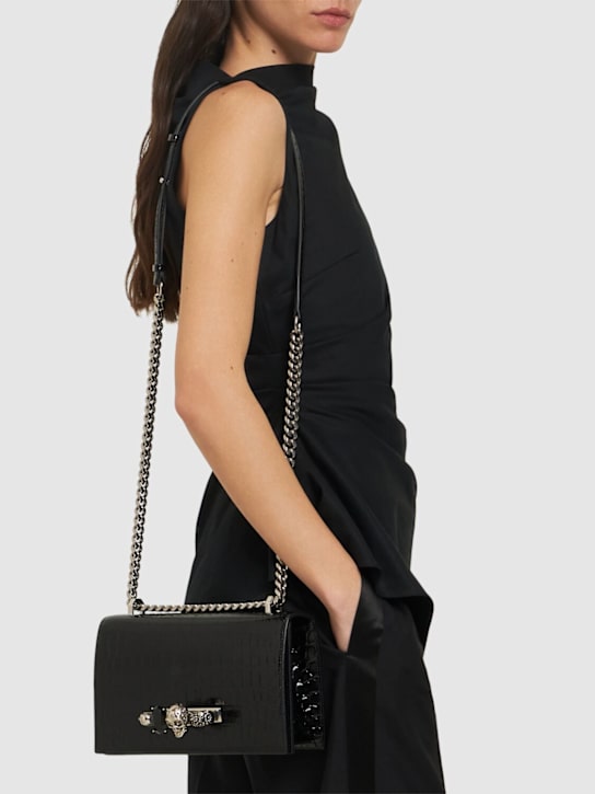 McQueen: Jewelled Satchel embossed leather bag - Black - women_1 | Luisa Via Roma