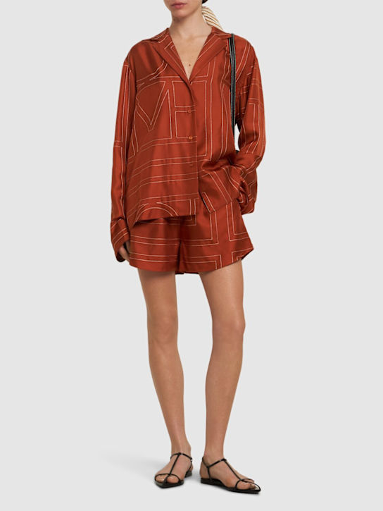 Toteme: Monogram silk pajama shorts - Terracotta - women_1 | Luisa Via Roma
