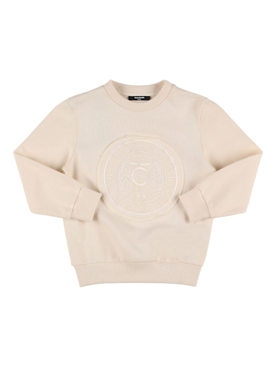 Balmain: Cotton sweatshirt w/logo - ベージュ - kids-boys_0 | Luisa Via Roma