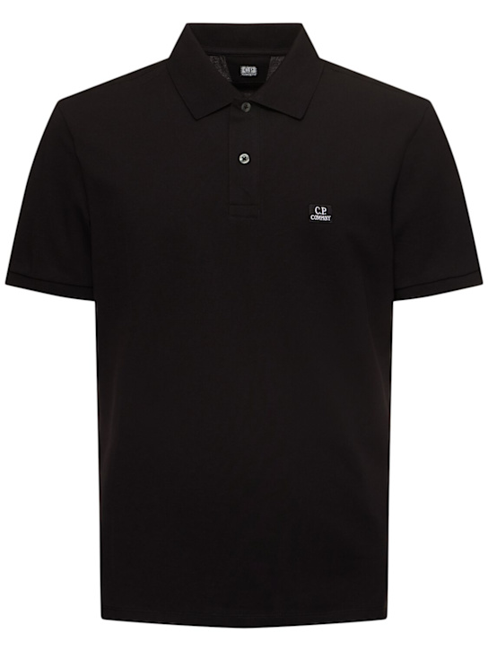 C.P. Company: Stretch piquet short sleeve polo - Black - men_0 | Luisa Via Roma