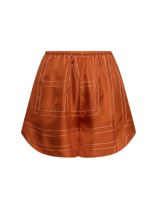 Toteme: Monogram silk pajama shorts - Terracotta - women_0 | Luisa Via Roma