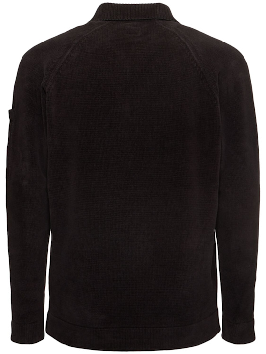 C.P. Company: Chenille cotton knit polo shirt - Black - men_3 | Luisa Via Roma
