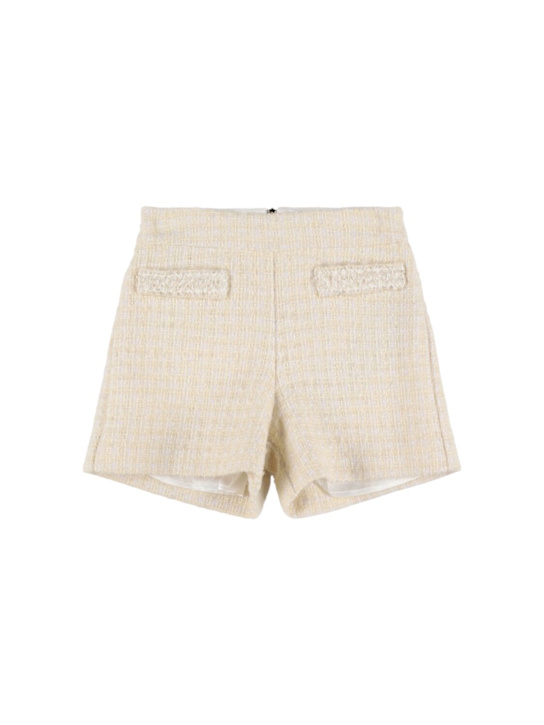 Balmain: Wool blend tweed shorts - ベージュ - kids-girls_0 | Luisa Via Roma