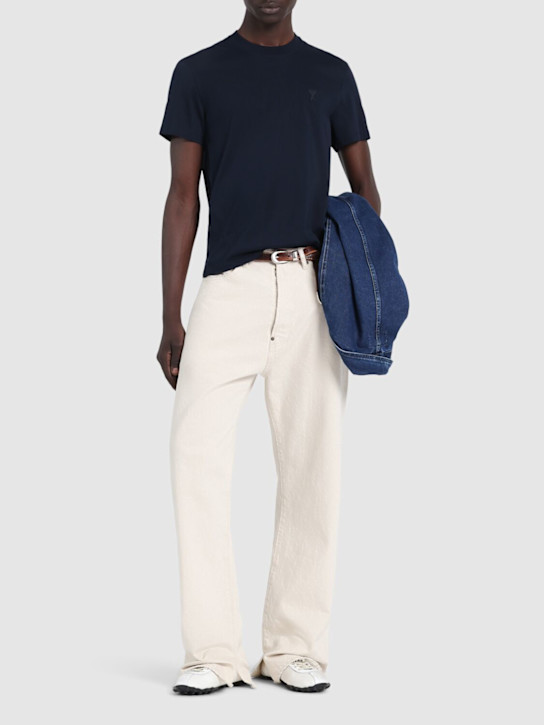 AMI Paris: Logo棉质T恤 - 午夜蓝 - men_1 | Luisa Via Roma