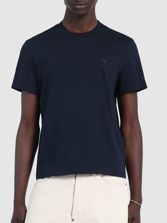 AMI Paris: Logo棉质T恤 - 午夜蓝 - men_2 | Luisa Via Roma