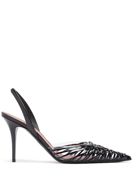 Amina Muaddi: 90mm Lori patent leather slingbacks - women_0 | Luisa Via Roma