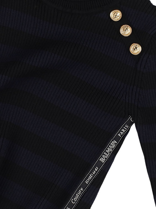 Balmain: Rollkragentop aus Baumwolle und Wolle mit Gürtel - Blau /Schwarz - kids-girls_1 | Luisa Via Roma