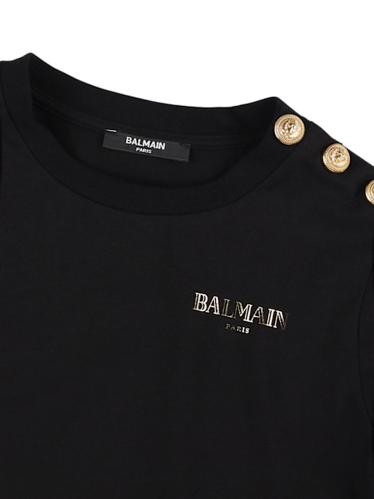 Balmain: Cotton jersey t-shirt w/logo - ブラック - kids-girls_1 | Luisa Via Roma