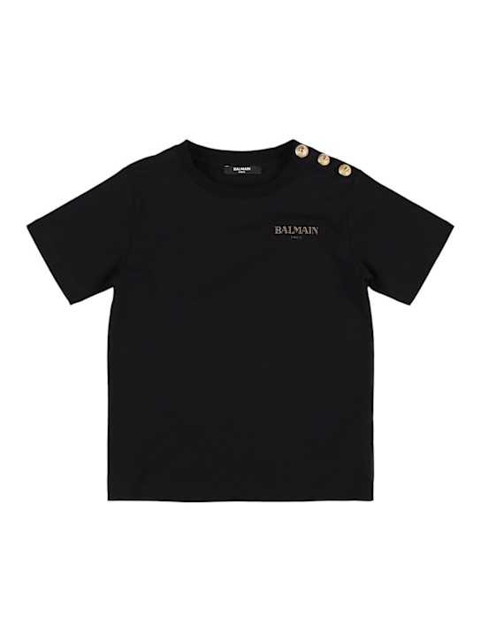 Balmain: Cotton jersey t-shirt w/logo - ブラック - kids-girls_0 | Luisa Via Roma