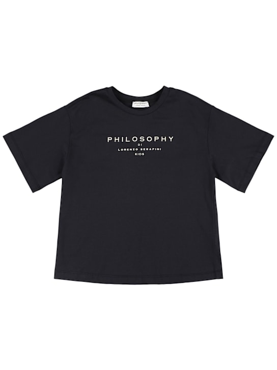 Philosophy: Printed logo cotton jersey t-shirt - Black - kids-girls_0 | Luisa Via Roma