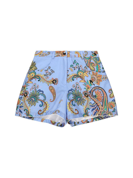 Etro: Printed cotton poplin shorts - Blue/Multi - kids-girls_0 | Luisa Via Roma