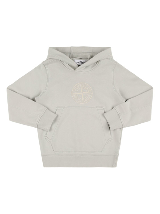 Stone Island Junior: Cotton sweatshirt hoodie - オフホワイト - kids-boys_0 | Luisa Via Roma