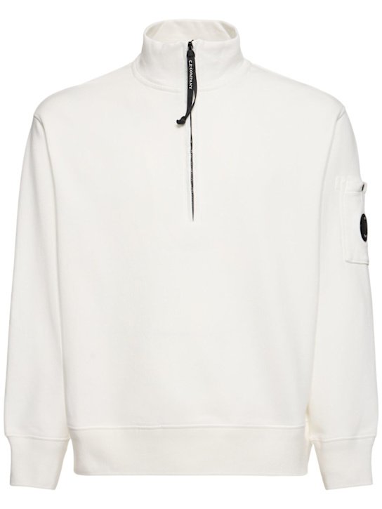 C.P. Company: Diagonal fleece half zip sweatshirt - Gauze White - men_0 | Luisa Via Roma