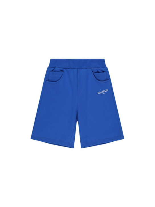 Balmain: コットンスウェットショーツ - ブルー - kids-boys_0 | Luisa Via Roma