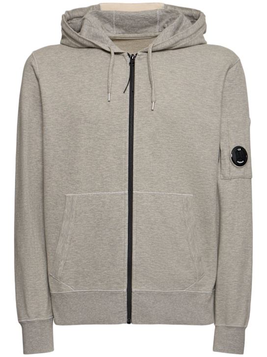 C.P. Company: Light fleece full zip hooded sweatshirt - Greystone Melan - men_0 | Luisa Via Roma